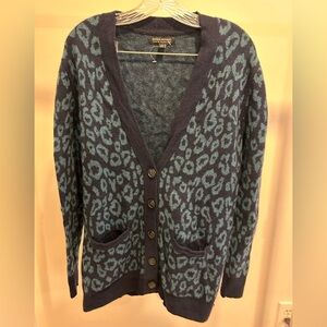 Banana Republic oversized Teal and Navy Leopard Cardigan